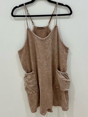 NWOT Zenana Acid Washed Spaghetti Strap Romper Size L